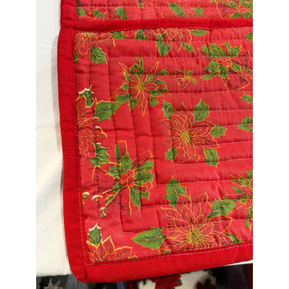 Handmade Quilted Christmas Placemats Set of 3 Red‎ Poinsettia Reversible 20x14